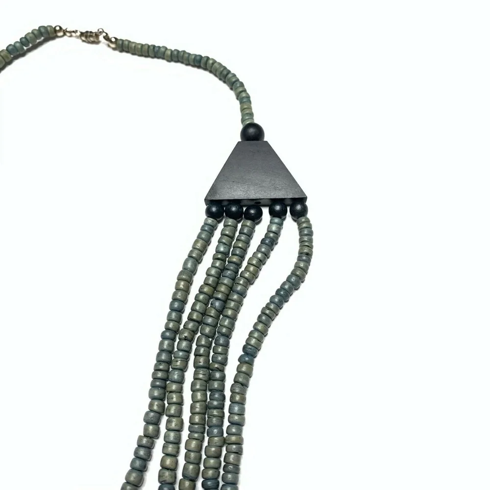 Vintage Slate Blue Beaded Neaklace Statement Jewelry Costume - Picture 2 of 4